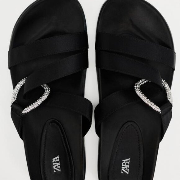 ZARA RHINESTONE EMBELLISHED FLAT SANDALS - Picture 2 of 6